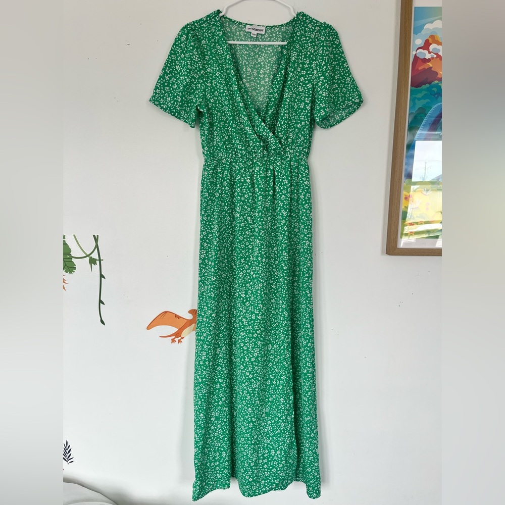 Adorable Vintage Dressing Green Floral Slit Dress